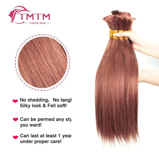 Straight Bulk Human Hair Extensions Brazilian Remy Human Hair No Weft 16-28 Inch Pre-Colored Copper Brown Bulk Hair For Braiding